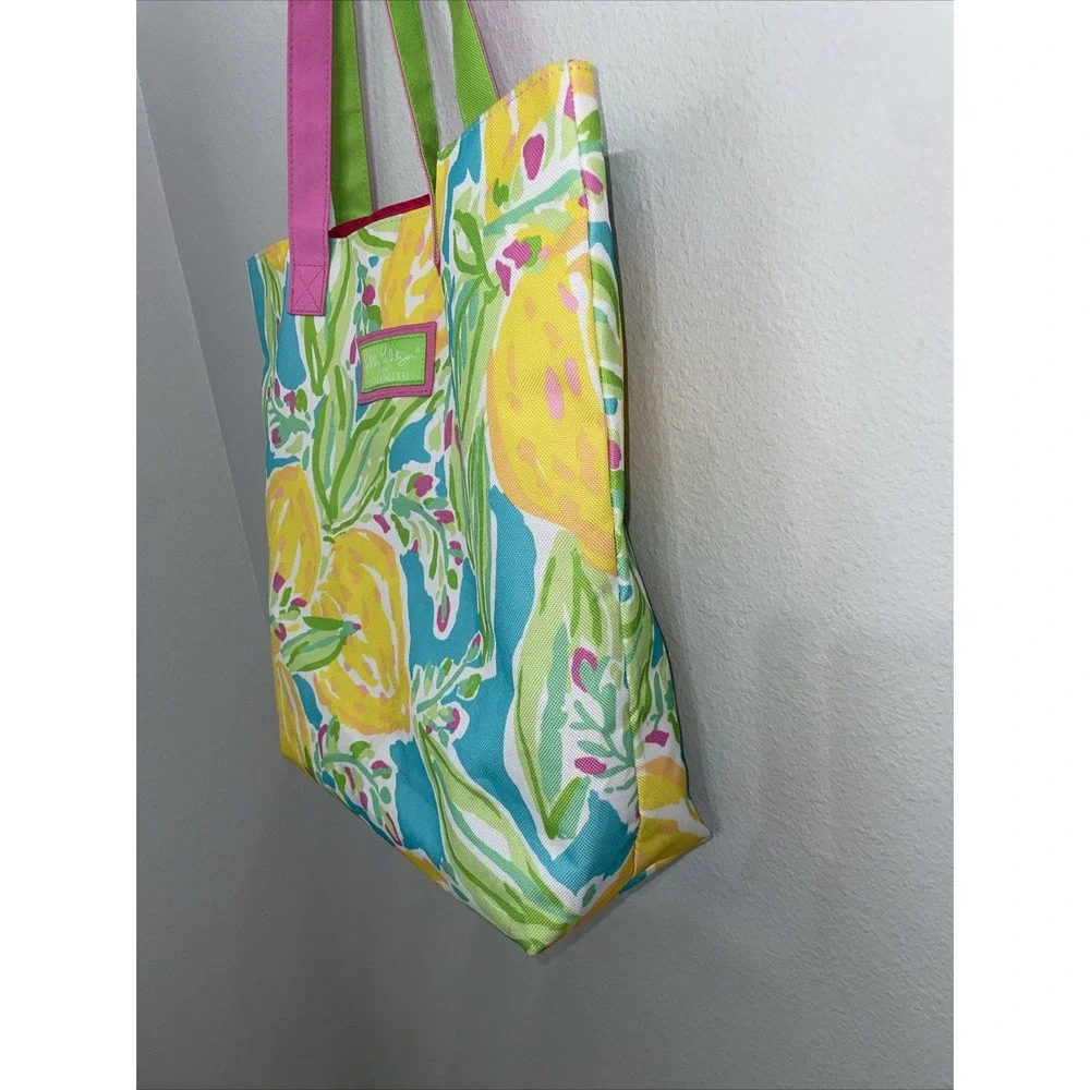 Lilly Pulitzer for Estee Lauder Tote Bag Canvas Yellow Lemons Beach‎ Shopping